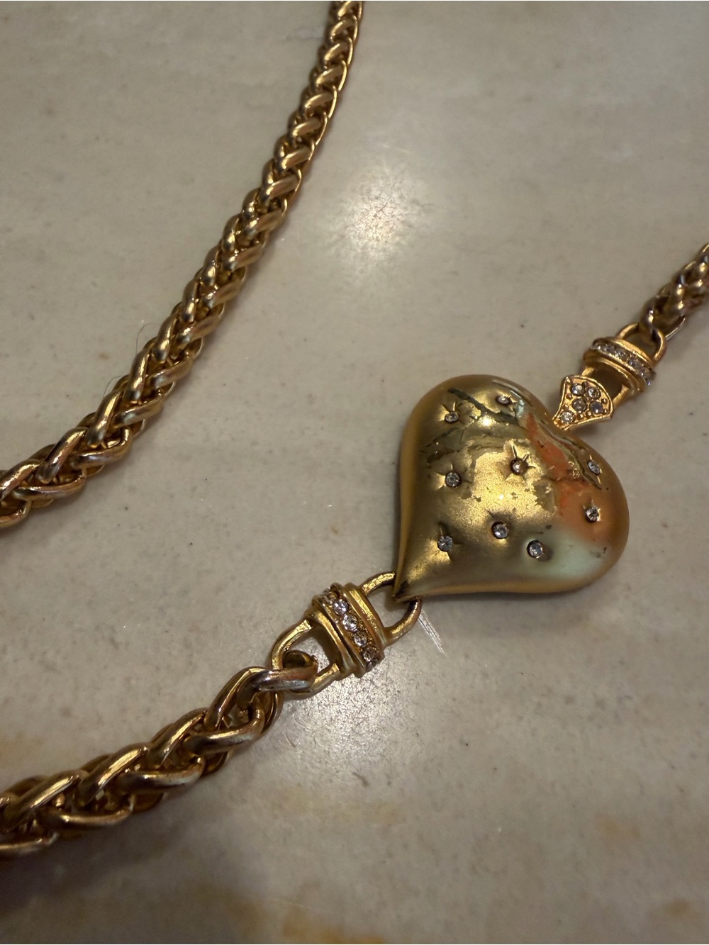 Vintage 90s Gold Heart Pendant Necklace designer/runway inspired